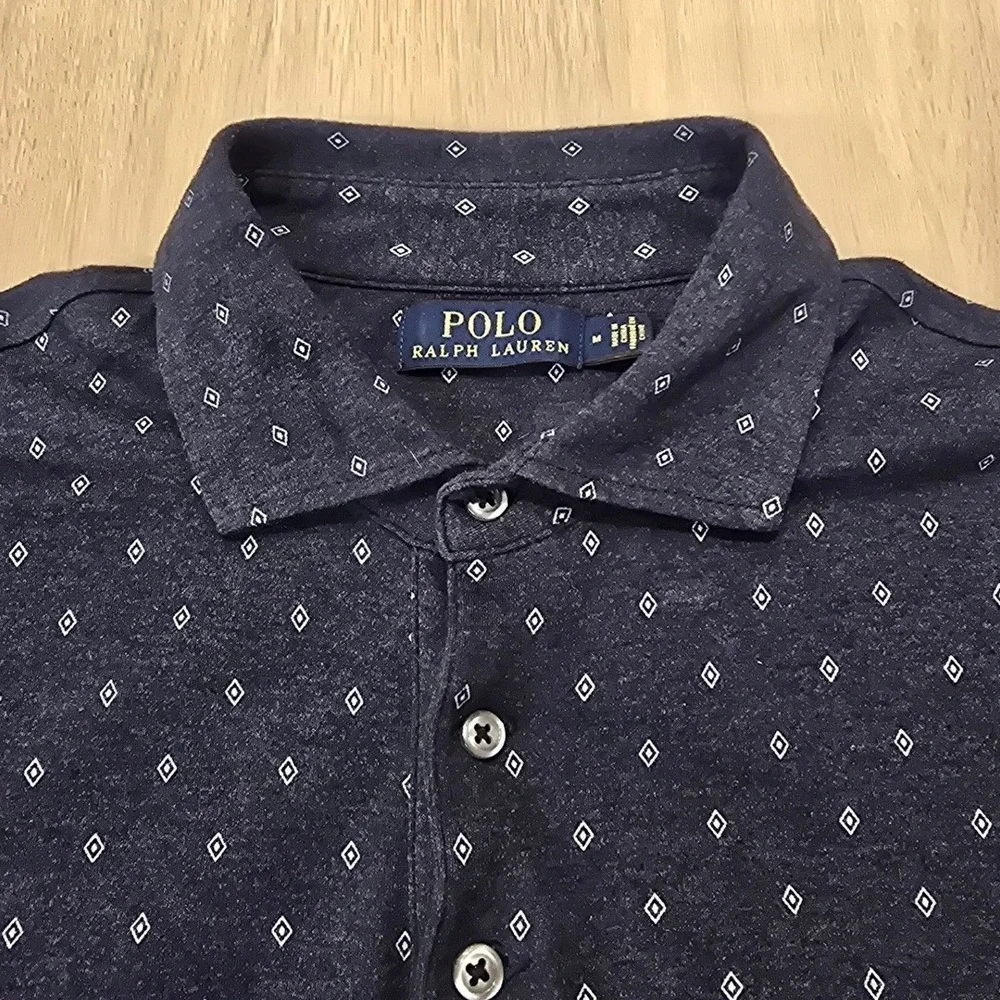 Polo Ralph Lauren Mens Polo Shirt Sleeve‎ Casual Golf Gray Diamond Print Cotton